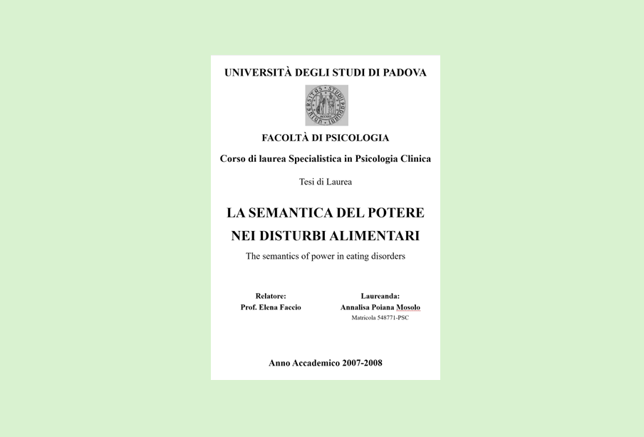 La semantica del potere nei Disturbi Alimentari